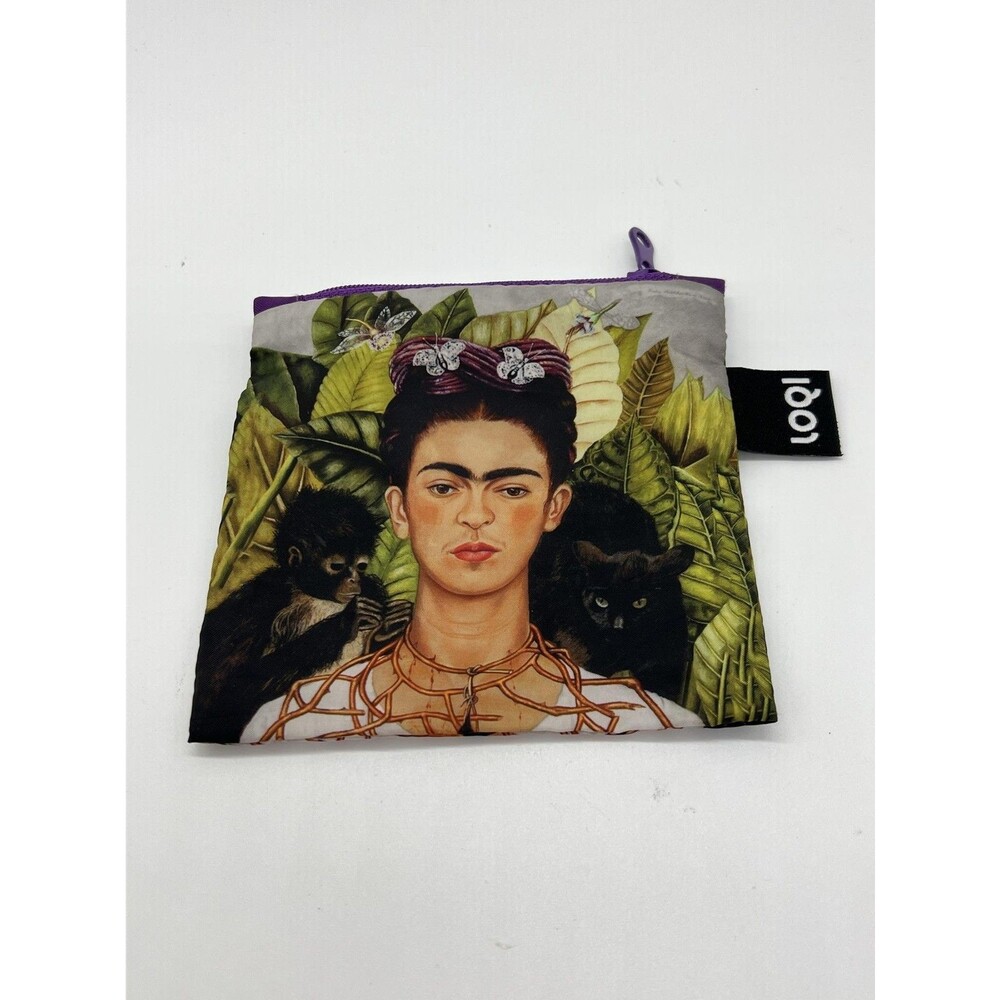 Frida Kahlo LOQI Pouch Wallet Womens One Size Green Floral Print Art Zip Purse